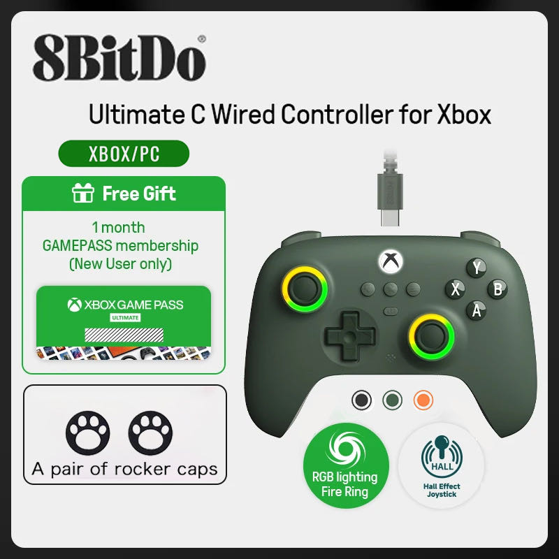 8BitDo Ultimate C Xbox Wired Gaming Controller for Xbox Serie S X One PC Windows 10/11 Hall Effect J