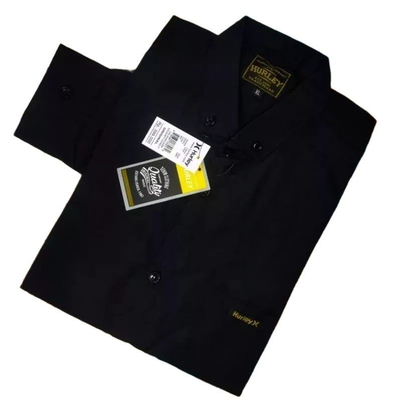 Hurley Kemeja Pria  Kemeja cowok polos lengan panjang slimfit hem pria polos kantor hitam