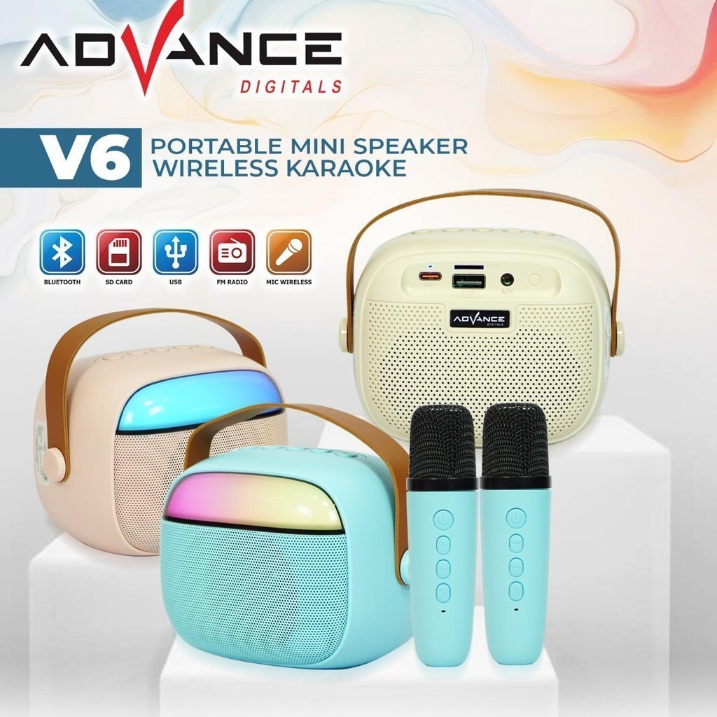 Advance V6 Portable Speaker 2 MIC Karaoke Plus Lampu Bluetooth Karaoke Speaker Komputer Speaker Rak 