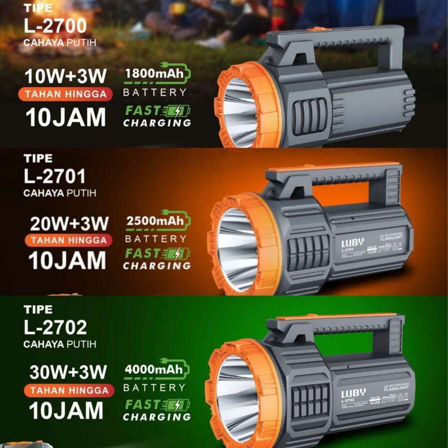 Senter Led LUBY L-2700 L-2701 L-2702 10w 20w 30w IHZA GROSIR