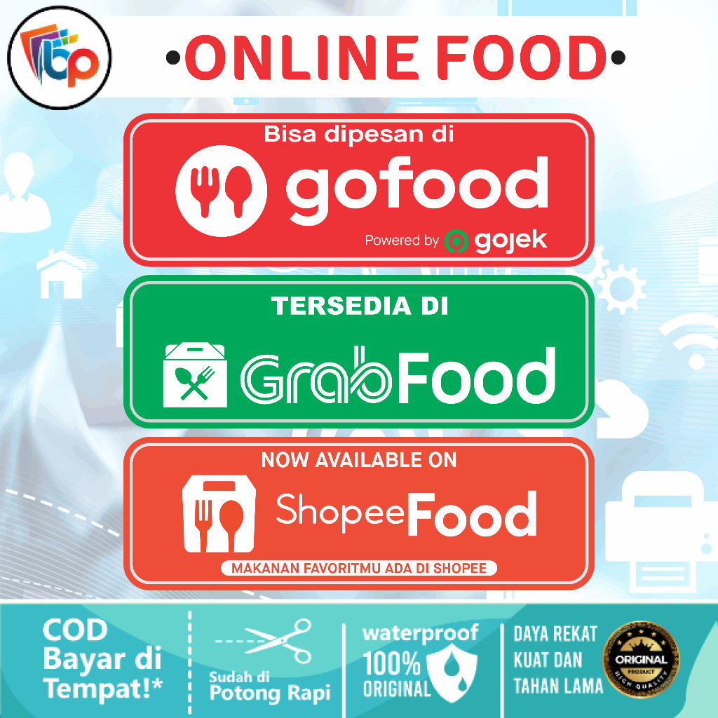 

Stiker Online Food - Go Food - Grab Food - Shopee Food Landscape Laminasi Glossy