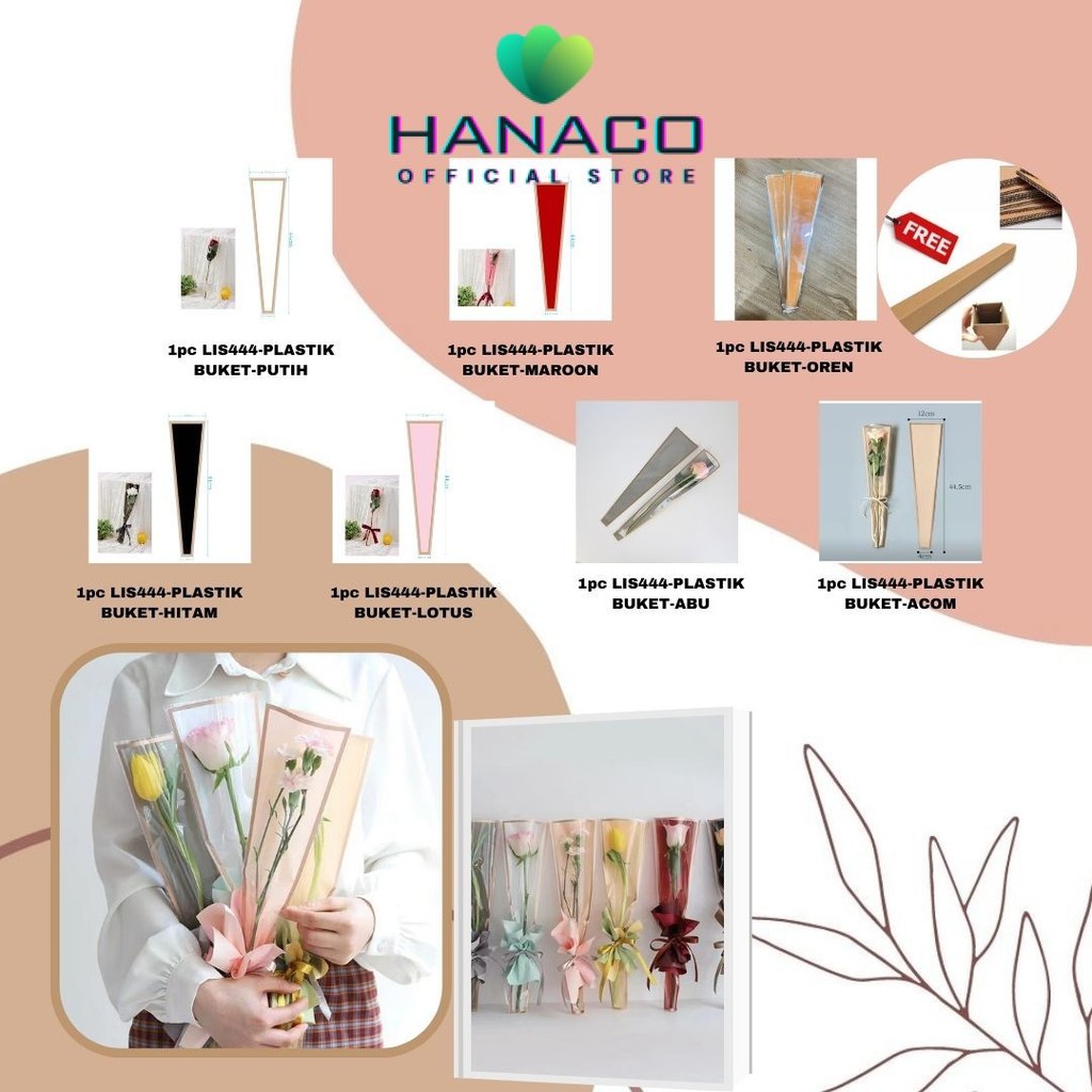 

HANACO - 1pc LIS444 Plastik Bunga Mawar 1 tangkai (ecer per lembar) / Wrapping Plastik untuk Mini Buket Rose