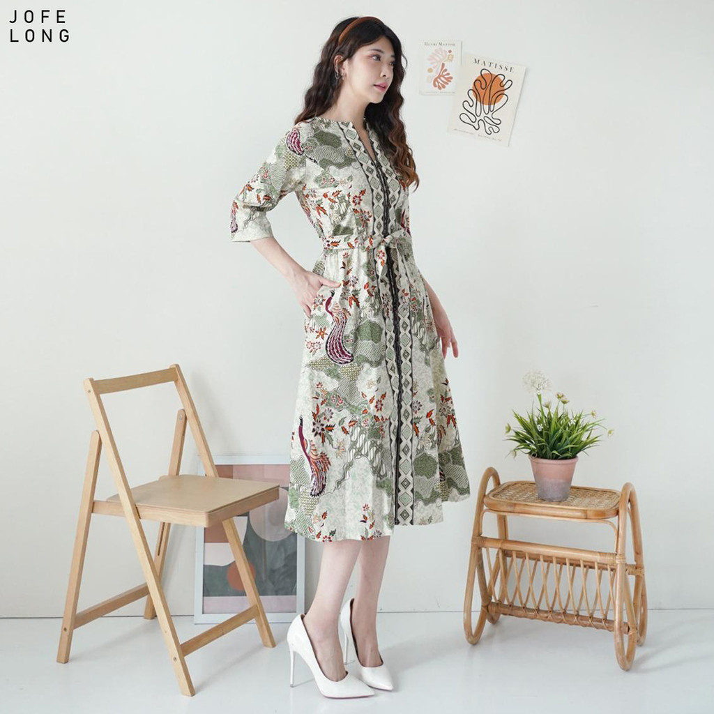 GIRLY Jofe Dress Batik Perempuan Lengan Panjang Tunik Batik Wanita Kancing Sarimbit Batik Couple Mod