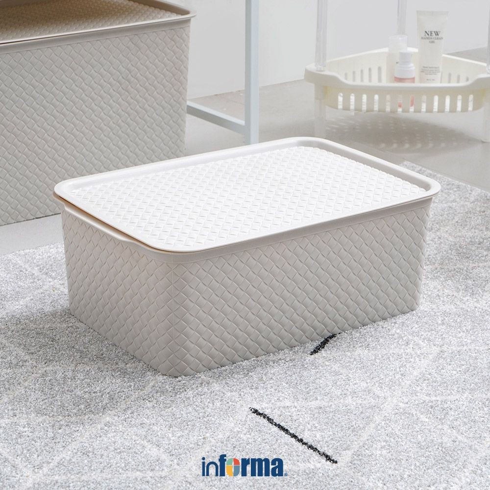Informa 40.3x7x14.5 cm Gav Kotak Penyimpanan Dengan Tutup - Krem Kotak Serbaguna Wadah Simpan Storag