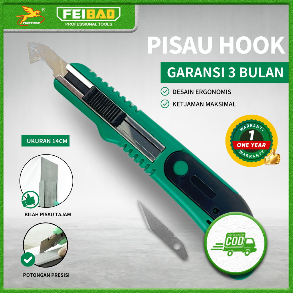 

Feibao Pisau Hook / Pisau Mudah Diganti / Interchangeable Hook Utility Knife / Multi-blade / F32-304