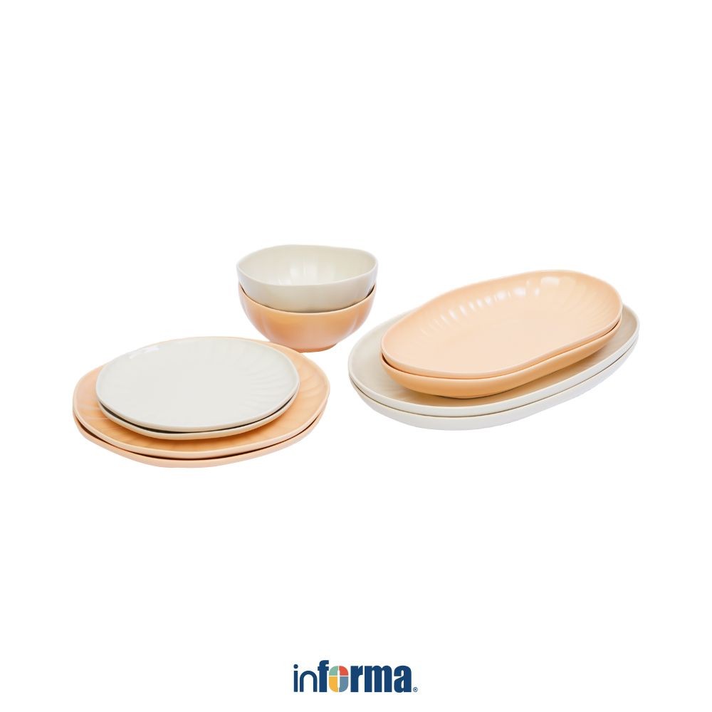 Informa Appetite Set 10 pcs Clive Perlengkapan Makan - Pink Salmon Dinner Set Plate Aesthetic Eating