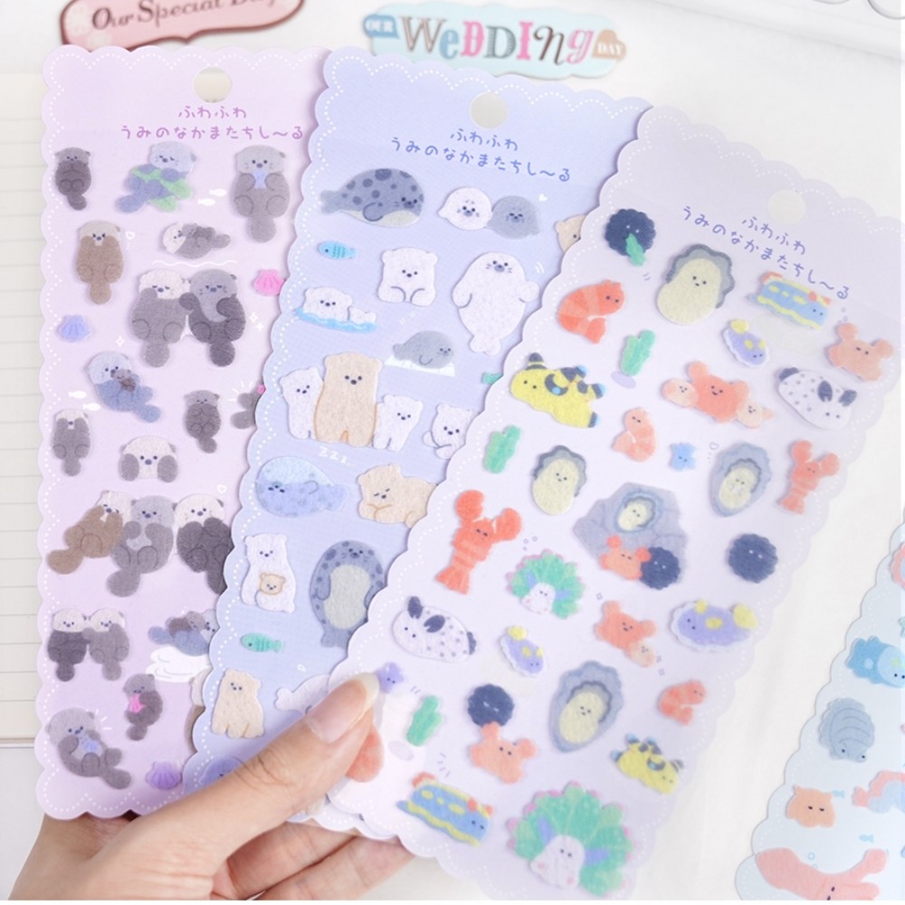 

3 pcs Creative Animals Shark Lobster Felt Cloth Kawaii Decor Stickers Scrapbooking Diy Journaling Cute Stationery Diary Sticker