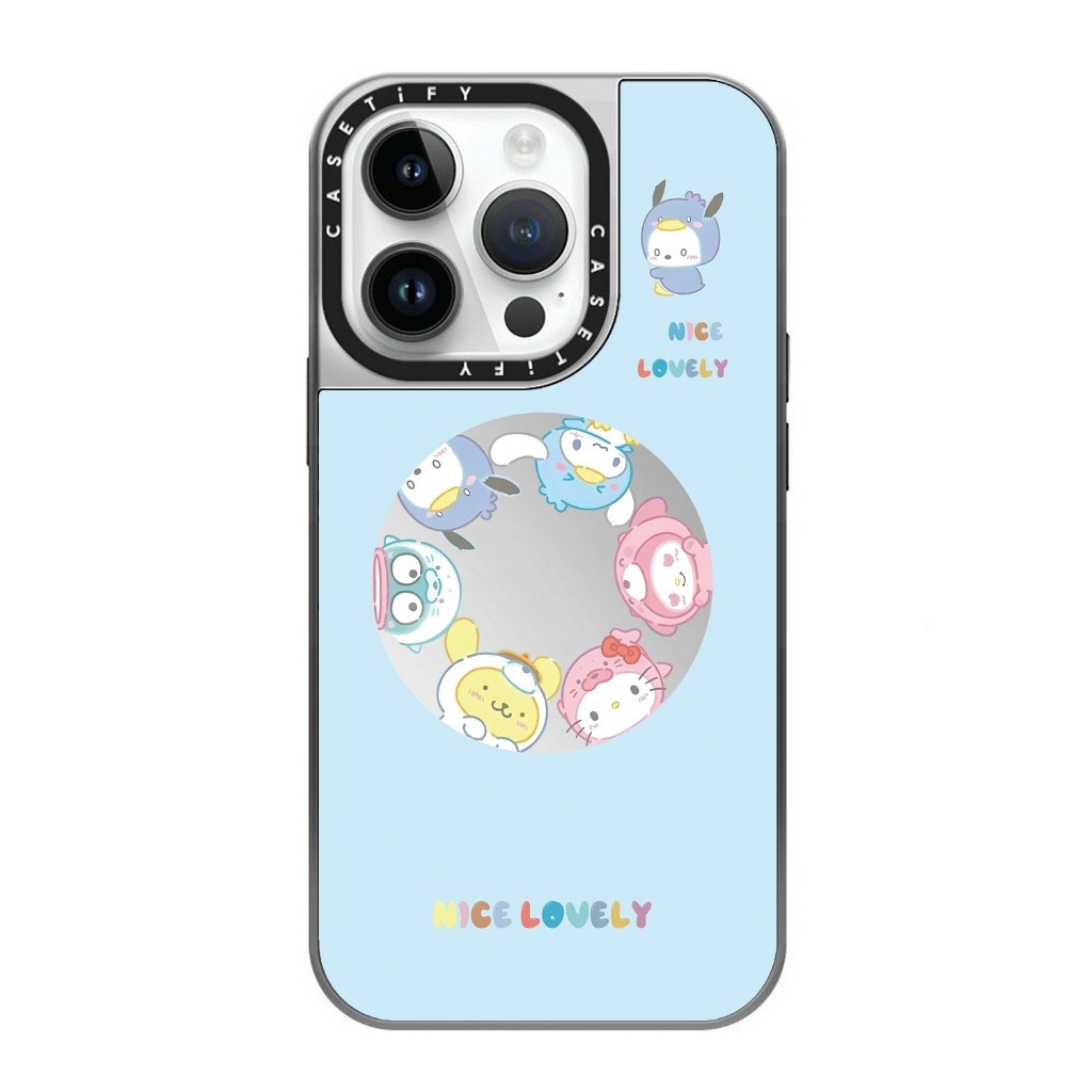 Casetify Original Silver Frame Mirror Sanrio Mobile Mobile Protective Case, Cocok untuk iPhone 15 14