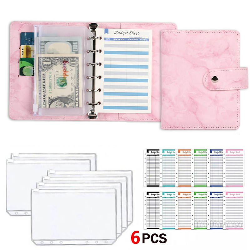 

New A7 Pu Leather Budget Binder Notebook Planner Cash Envelopes Set with Binder Pockets for Money Budget Saving Bill Organizer