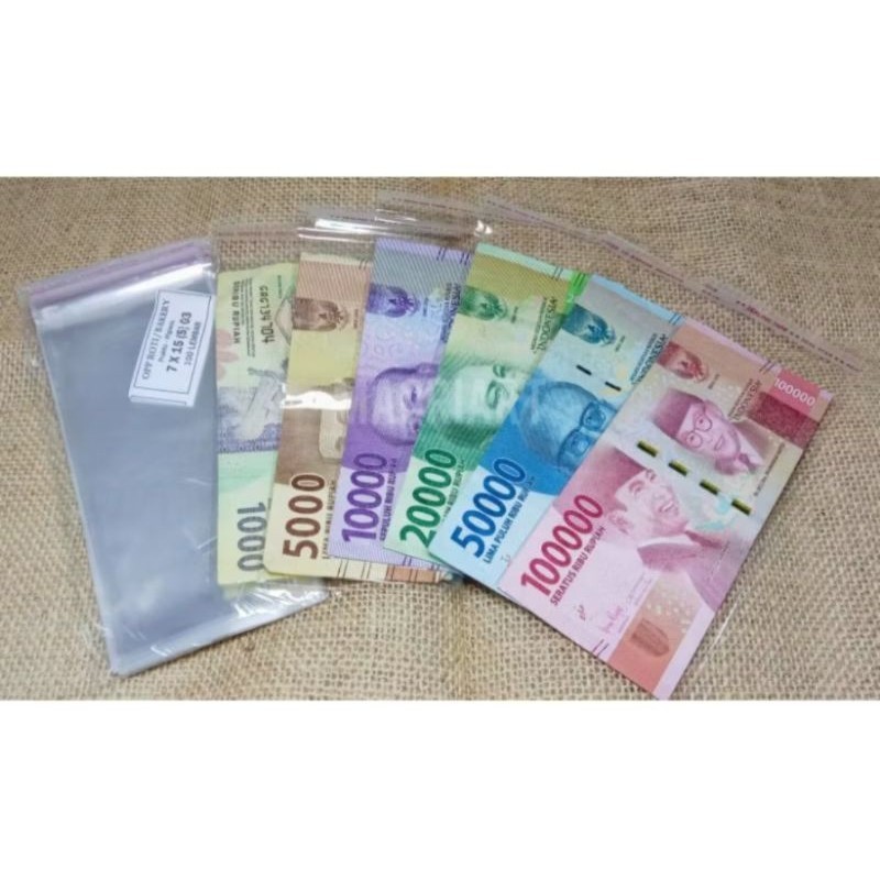 

(PER LEMBAR) plastik Opp uang 7x15 cm/Money Bouqet/plastik lem seal ecer YS73
