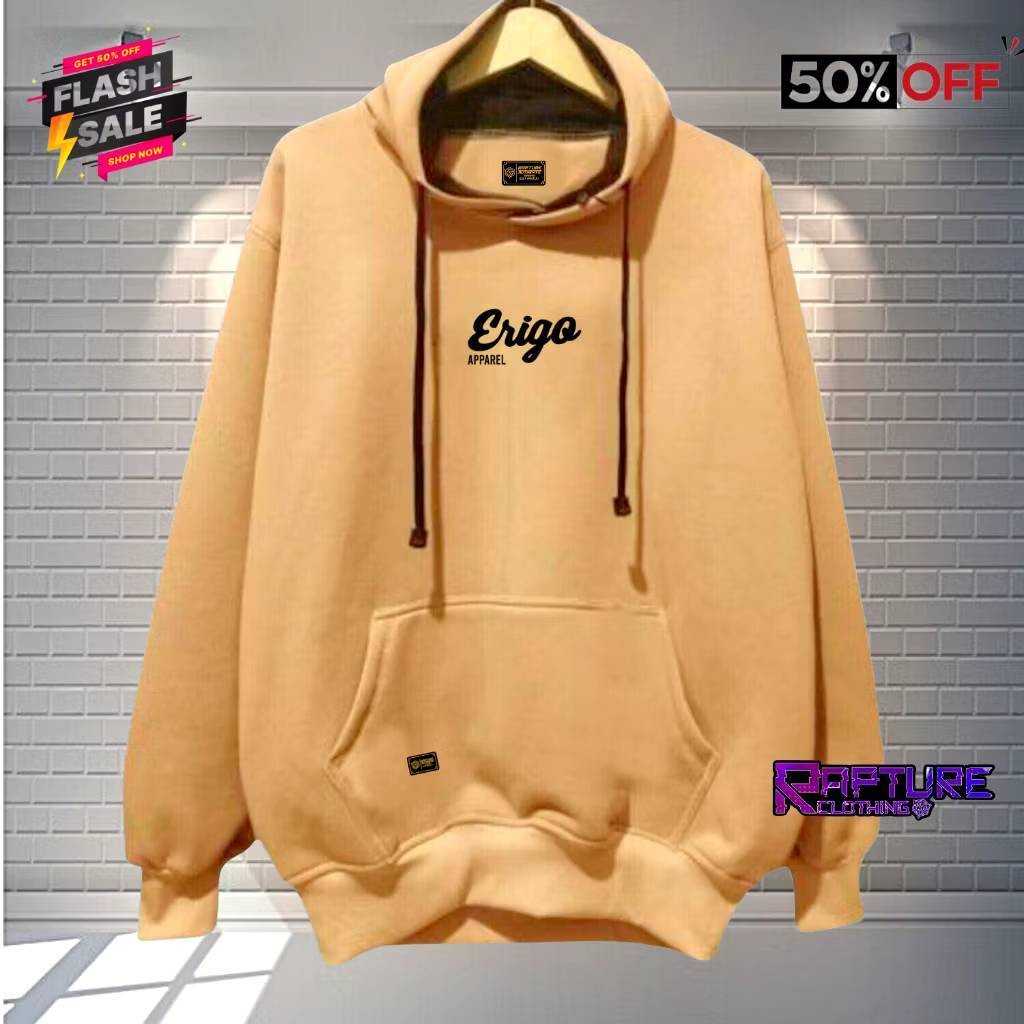 Promo Switer Pria Oversize Warna Cream Tua Sablon ERIGO Hoodie Cowok Distro Aesthetic Jaket Sweater 
