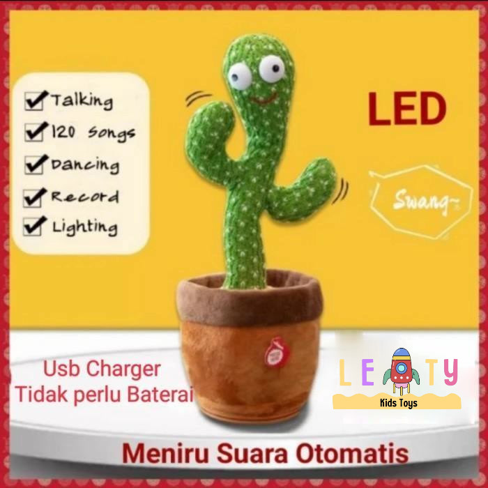 Mainan Anak Kaktus Goyang Usb Charge Mainan Musikal Anak Bayi Meniru Suara Bergoyang Lampu