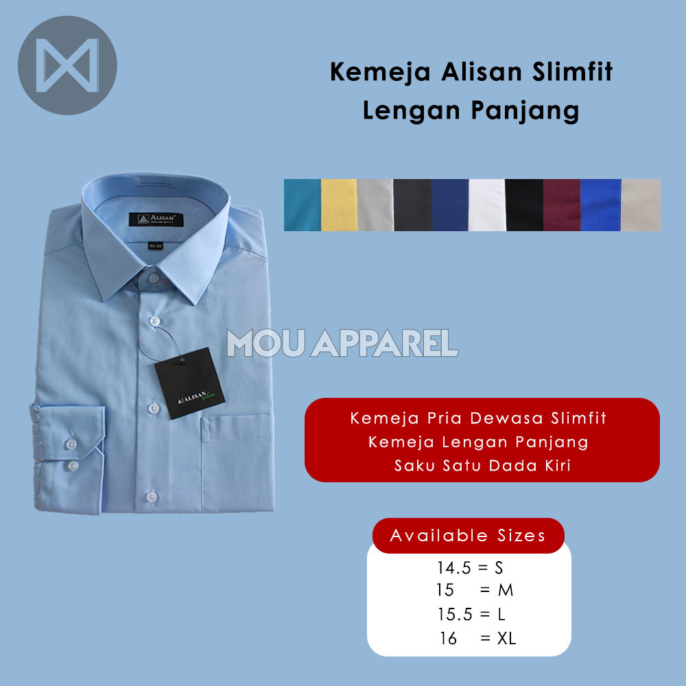 Alisan Kemeja Pria SLIM FIT Lengan Panjang Polos Baju Atasan Jas Cowo Alisan Formal Original Hitam P