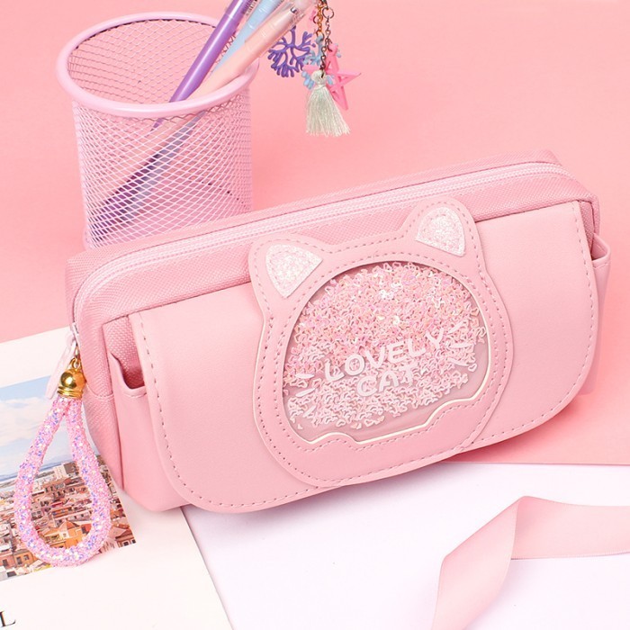 

New Arrival Korean Pen Pencil Case Cartoon QuickSand Animal Kotak Tempat Pensil - Merah Muda