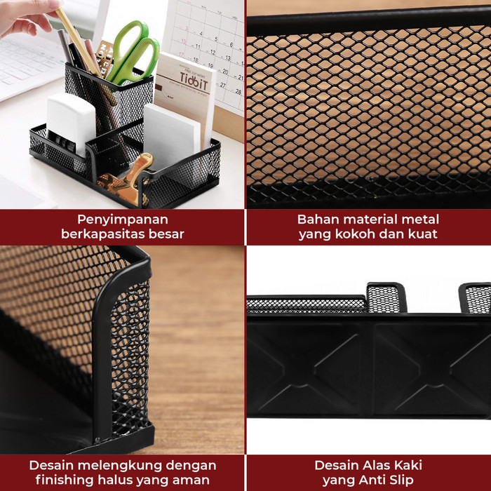 

Memo Holder Desk Set Tempat Pena Tulis Meja Kantor Jaring Besi 3 Sekat