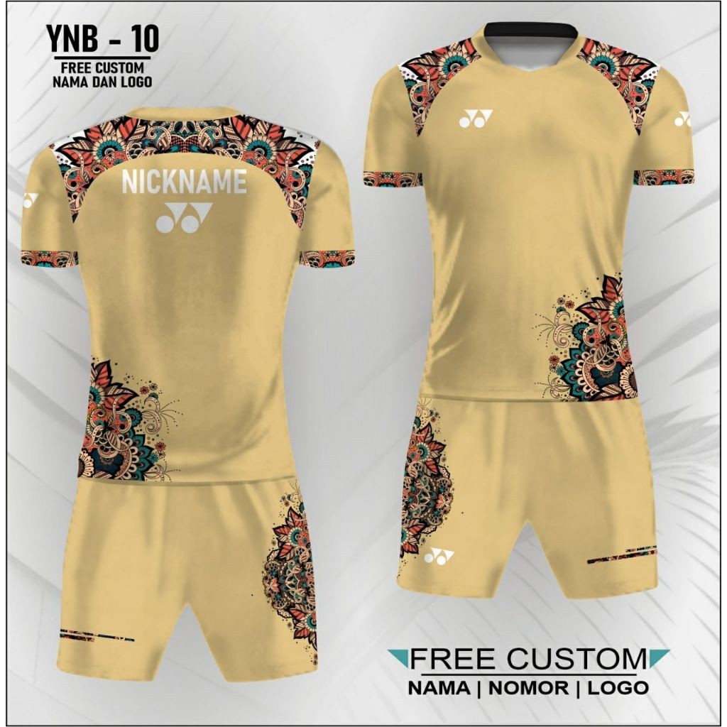 Setelan jersey celana badminton baju kaos bulutangkis yonex batik baju olahraga gratis tambah nama d