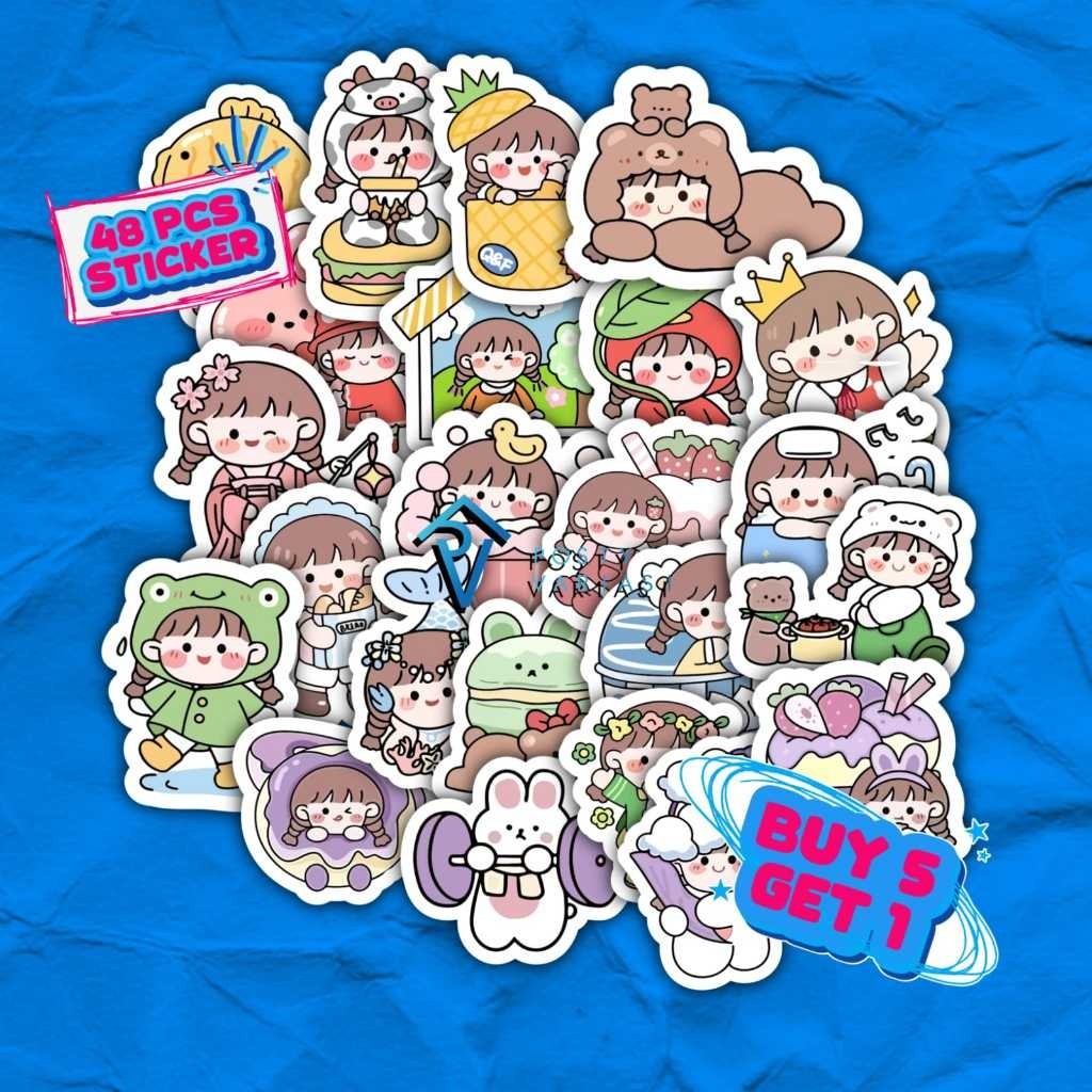 

48 Pcs Sticker Pack Momo Kawaii Kartun Lucu Aesthetic Anti Air untuk Case HP Tumbler Laptop