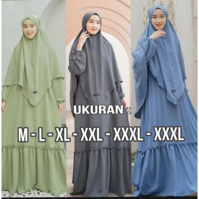 SHAKIRA SYAR'I PREMIUM GAMIS POLOS SET KHIMAR SIMPLE | SIZE S M L XL XXL | DRESS JUMBO BUSUI FRIENDL