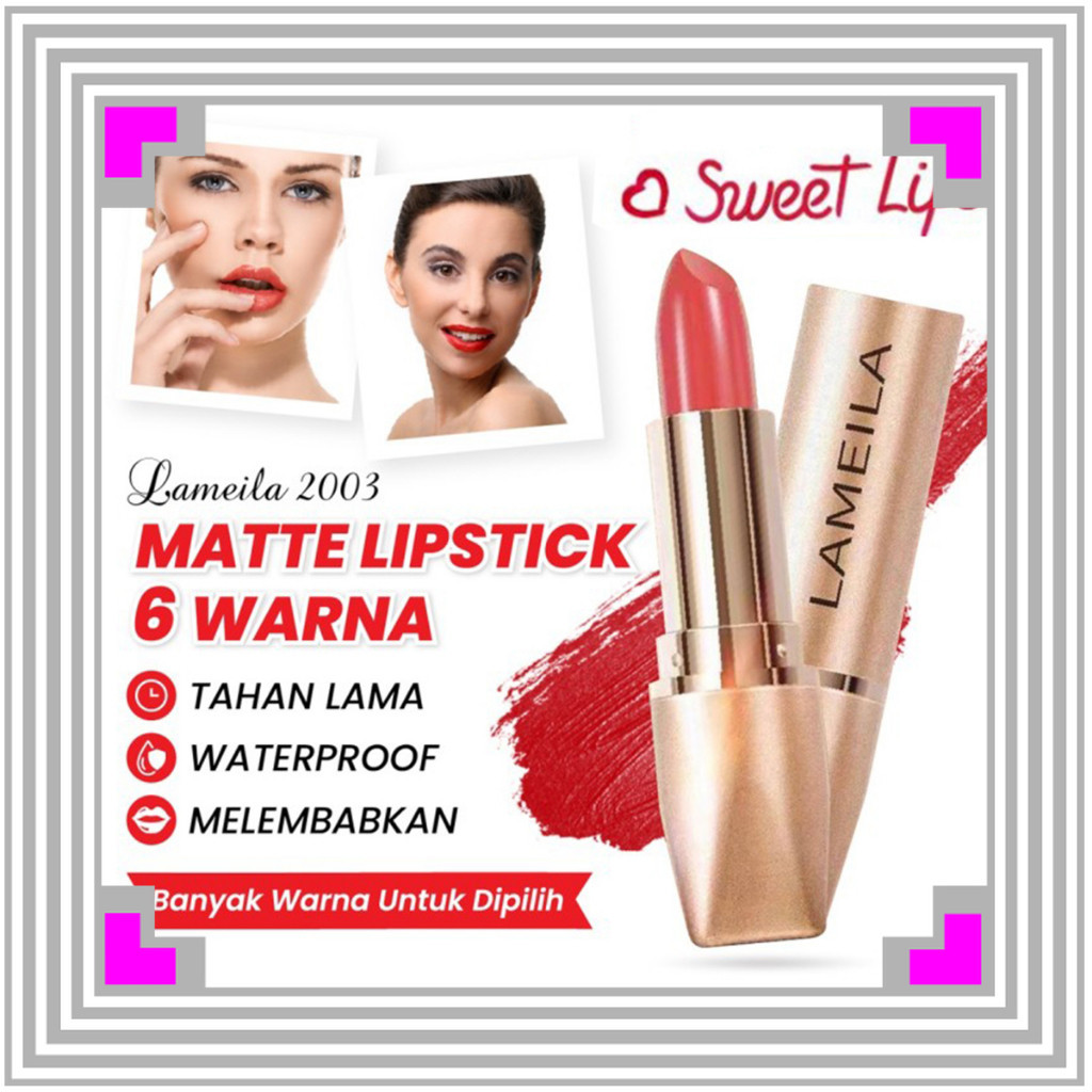 Lameila 2003 Lipstick Matte Gold Stick Tahan lama Anti Air 6 Warna Lipstik Melembabkan Bibir