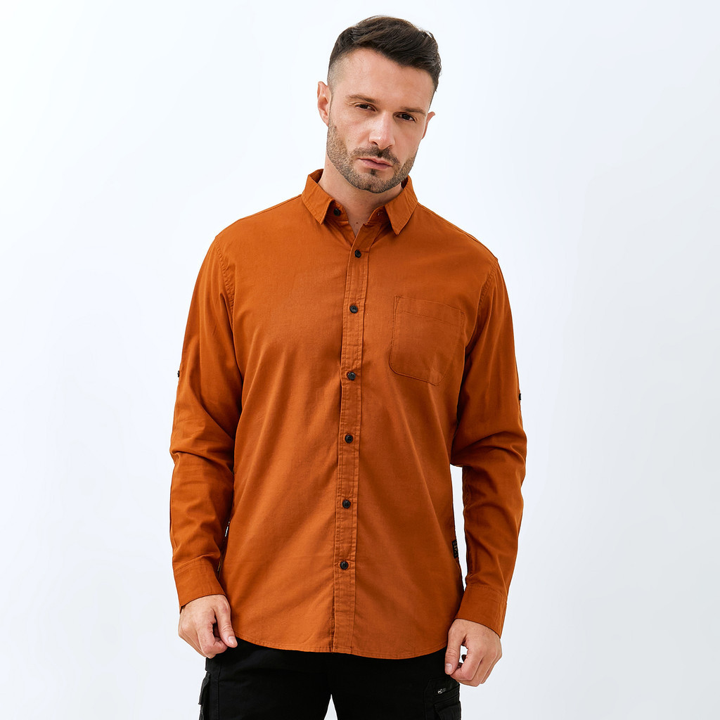 Emba Classic-Kemeja Polos Lengan Panjang Pria warna Mustard - Slava