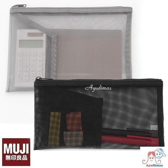 

Muji Nylon Mesh Pen Case / Pouch w Pocket - tempat pensil / stationary - Black, A4