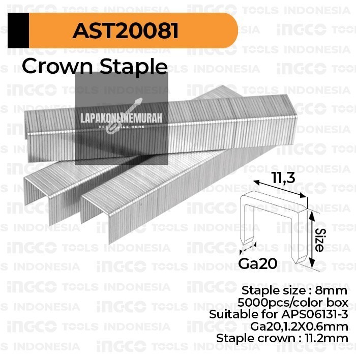 

Crown Staples (U 8 mm) INGCO AST20081 - Refill Isi Steples Tembak U8