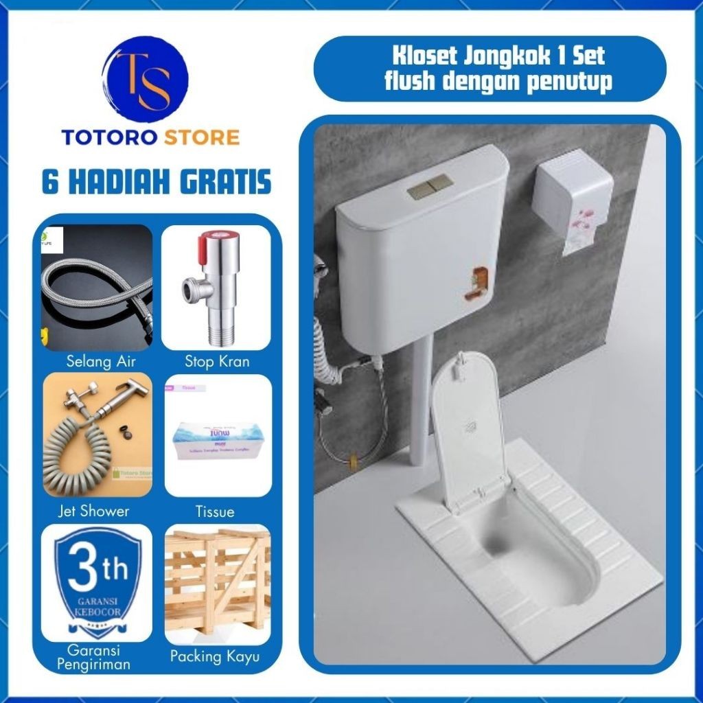 Kloset Jongkok Mr.Tao 1Set Dengan Penutup Closet Toilet Otomatis + Energy Saving Water Tank Flush WC JONGKOK