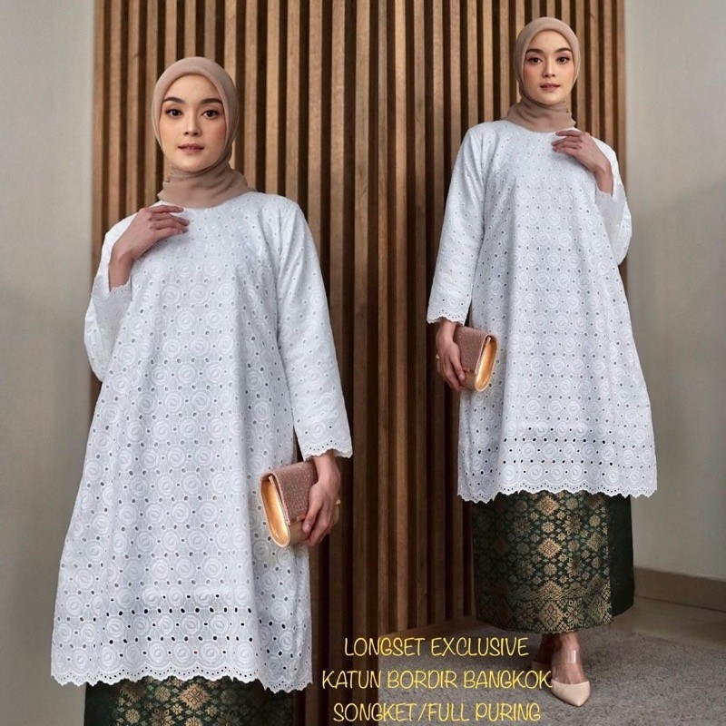 Longset Exclusif Katun Bordir Bangkok / Long Tunik Bordir Terbaru / Long Tunik Bordir Mewah/ GAMIS M