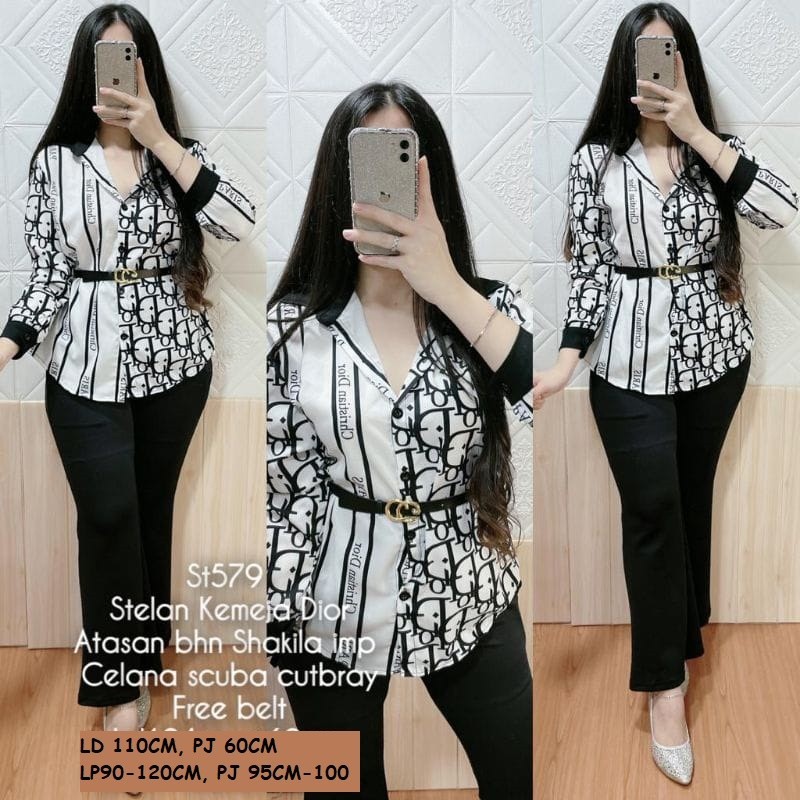 SETCEL/ ONESET KEMEJA MOTIF Printing termurah/ setelan kantor wanita all bg