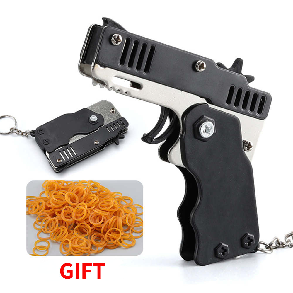 1PCS keychain gun 60 rubber bands rubber band gun Shooting Pistol Alloy Kid Outdoor Party metal gun 