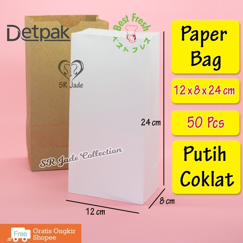 

[50 Pcs] Paper Bag Kantong Kertas Kantong Roti Fried Chicken Snack Kantong Kemasan Detpak Best Fresh ~ SR Jade