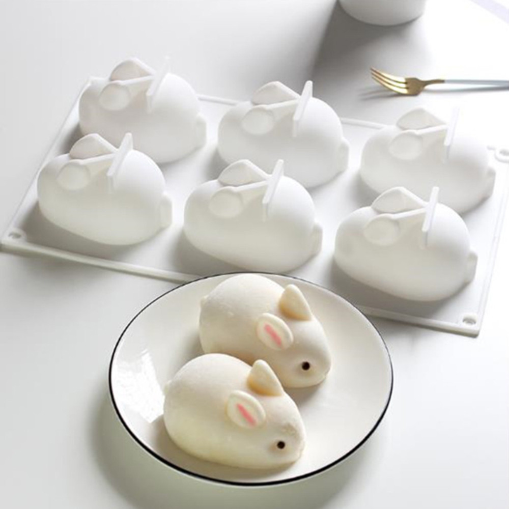 Silicone Rabbit Mold Fondant Bunny Mold Chocolate Cake Mold 6-cavity Mousse Cake Decoration Dessert 