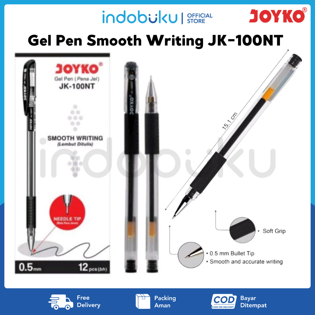 

Pulpen Gel Joyko Smooth Writing Lembut Ditulis 0.5mm JK-100NT - 1Pack Isi 12PCS