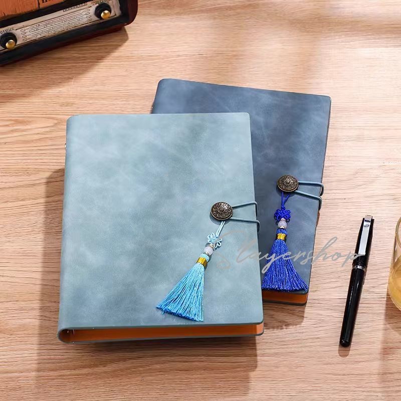 

HJK 160 halaman Buku catatan kulit yang elegan Binder A5 Binder dengan liontin simpul Cina Klip Buku