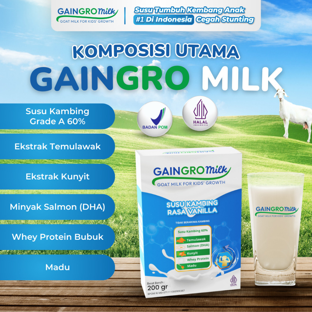 

PAKET 2 BOX SUSU RASA VANILLA Susu Penambah Nafsu Makan Anak - Susu Kambing - GainGro Milk Indonesia