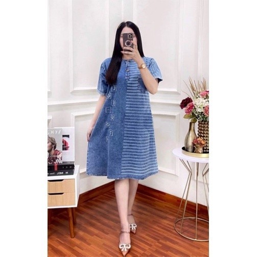 DRESS JEANS WANITA LENGAN PENDEK TERBARU//BAJU WANITA MODEL BARU / MURAH PROMO