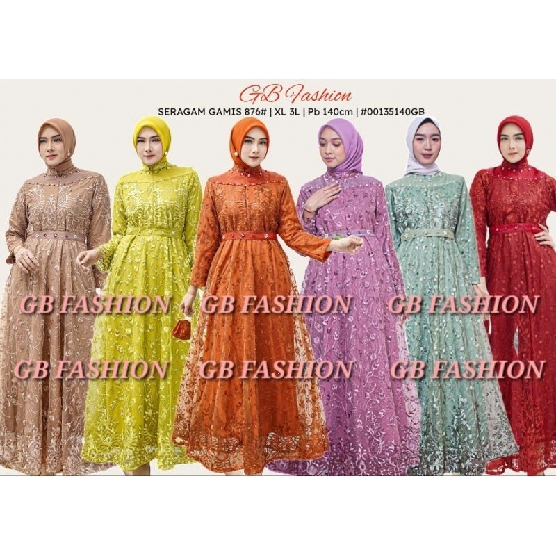 TERBARU - GAMIS FULL BRUKAT TILE DAN MUTIARA (READY SERAGAM) - UK STANDAR & JUMBO - GB FASHION//BAJU