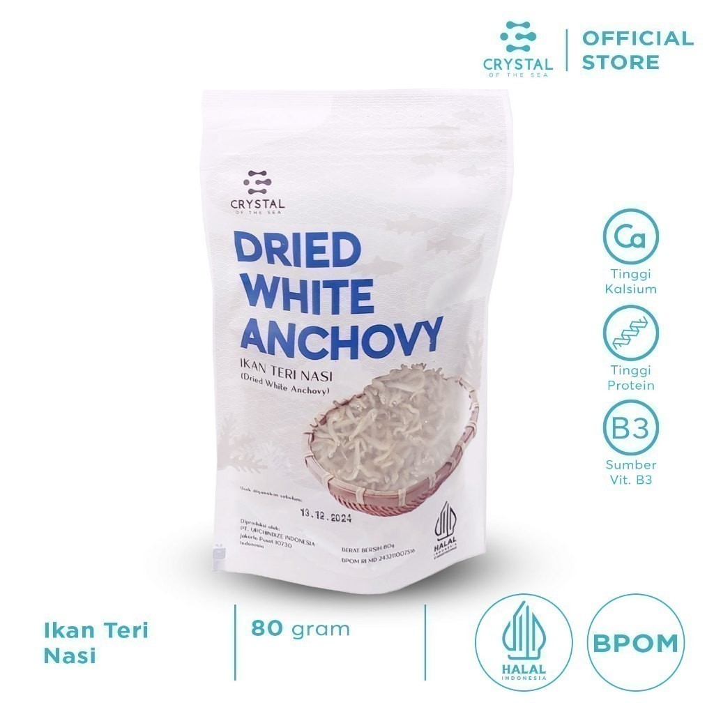 

CRYSTAL OF THE SEA Dried White Anchovy Ikan Teri Nasi Halal BPOM 80GR Kering Murni Low Salt Whitebait Lauk MPASI NON Pengawet 001