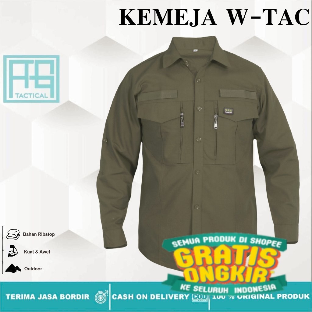 Kemeja Tactical W-TAC Tangan Panjang / Baju Kemeja Tactical Lapangan PDL / Hem Atasan Kemeja/ jumbo 