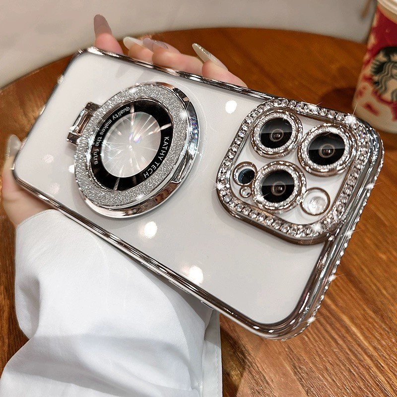 Case iphone 15 14 13 12 11 pro max 15 plus premium Mewah plating Berlapis Glitter Bracket Diamond-se