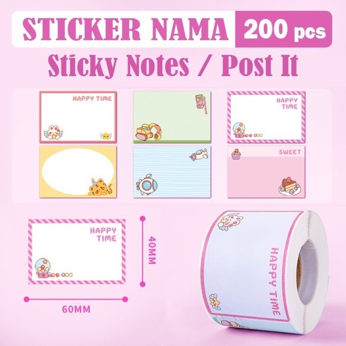 

Sticker Label Sticky Notes Motif Kartun Tag Nama Buku Jurnal Jar Toples 6 x 4 cm (1 roll/ 200 pcs)