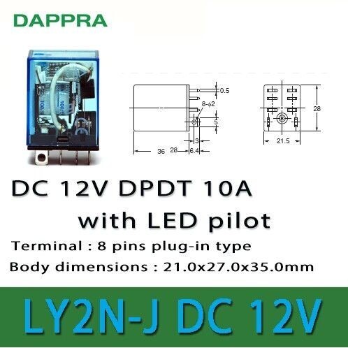 LY2 LY2N LY2N - J LY2N-J LY2NJ 12V DC Coil Power Relay 8PIN DPDT PK17 -MK90