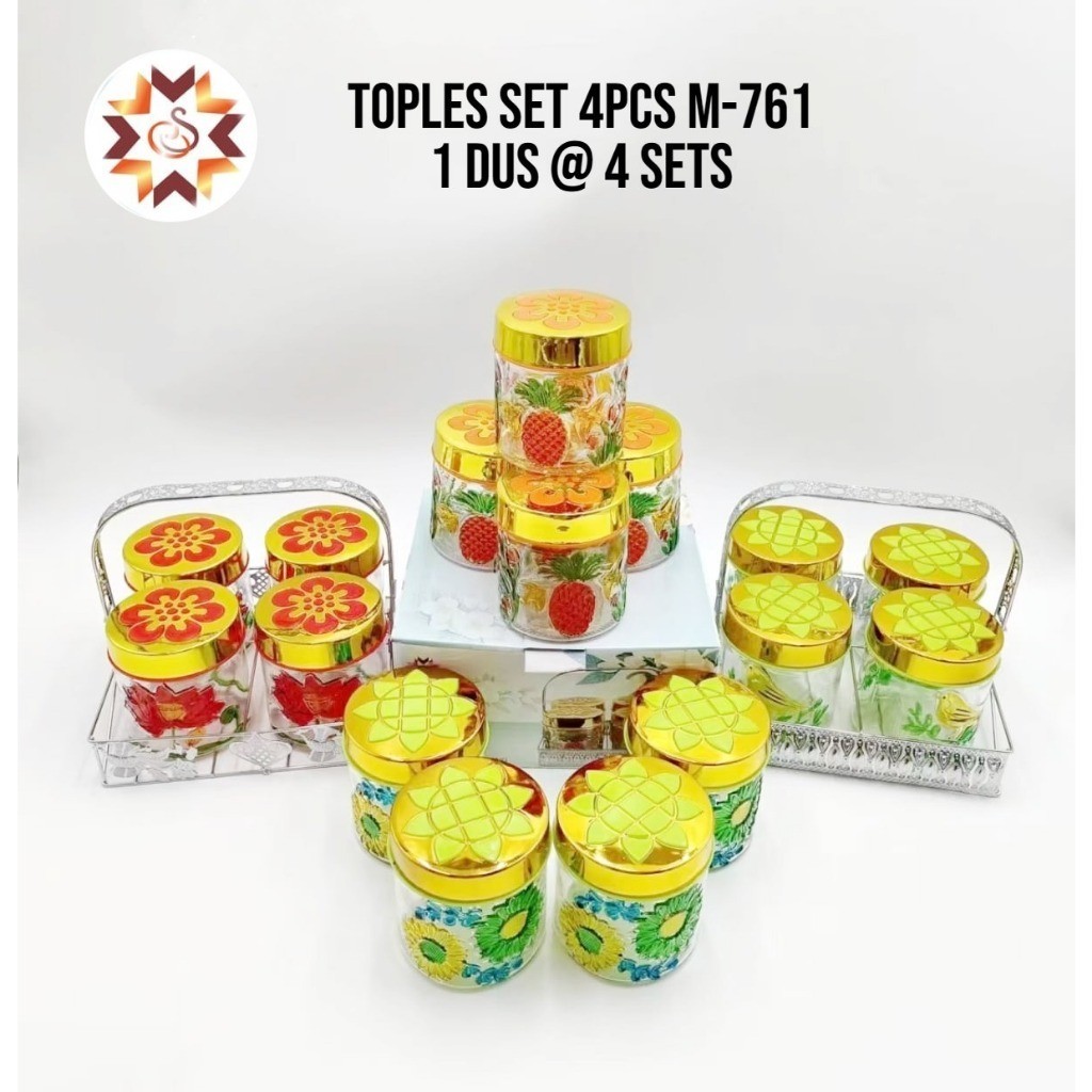 Toples Kaca Serbaguna + Keranjang/ Souvenir Toples Lebaran/ Toples Kue/ Toples Motif/ Toples Hias Ka