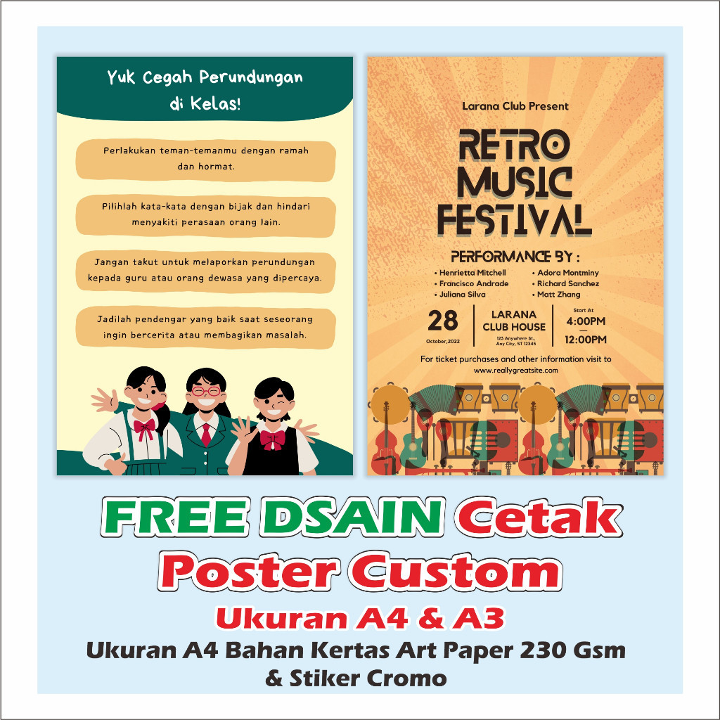 

CETAK POSTER CUSTOM UKURAN A3 A4 Art Paper poster stiker