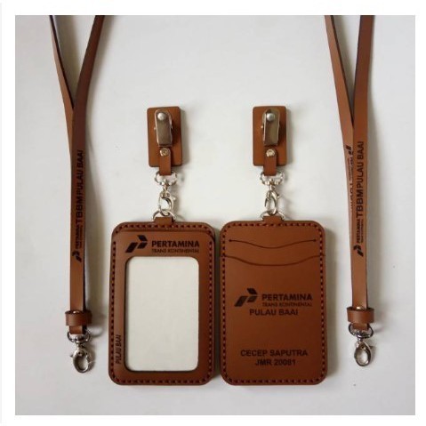 Name Tag Kulit Custom Id Card HolderName Tag Pertamina Name Tag Telkom - Coklat, CUSTOM