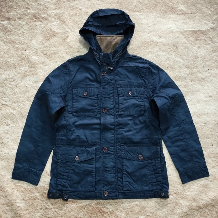 jaket vintage parka m65 HAZZYS hidden hoodie navy multi pocket size L