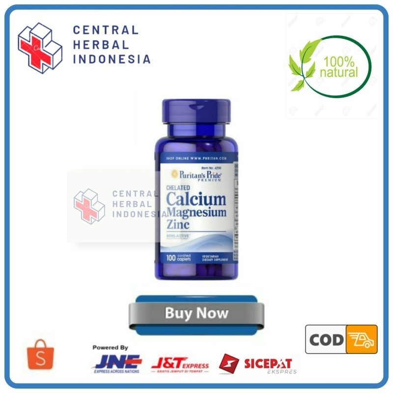NEW SUPLEMEN PURITAN'S PRIDE CHELATED SUPLEMEN CALCIUM MAGNESIUM ZINC 100 CAPSULES(GRATIS ONGKIR) Or