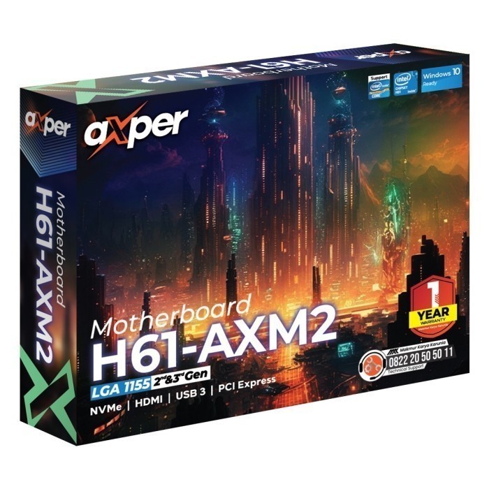 Axper Motherboard LGA 1155 Mainboard DDR3 NVMe HDMI H61-AXM2