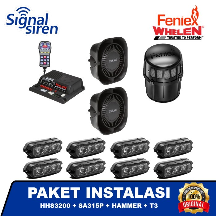 PAKET INSTALASI WHELEN HHS3200 + SA315P 2pc + HAMMER + FENIEX T3 8PCS