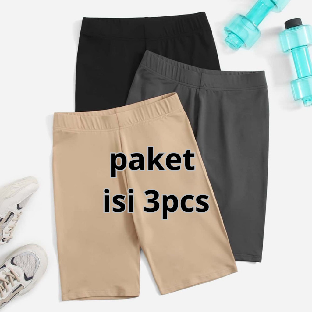 PAKET MURAH ISI 3 Pcs Celana Legging Pendek Selutut Wanita Dewasa Spandex Premium Ukuran Standar dan